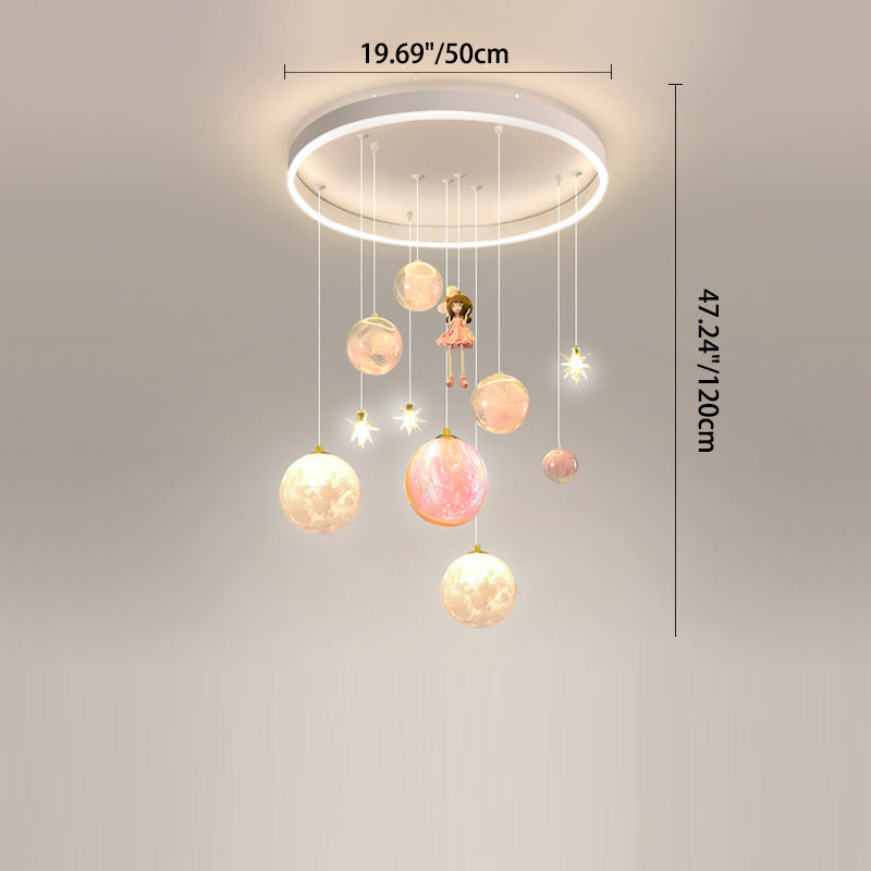 Contemporary Creative Astronaut Little Girl Silicone Iron Resin 6- Light Flush Mount Ceiling Light For Living Room