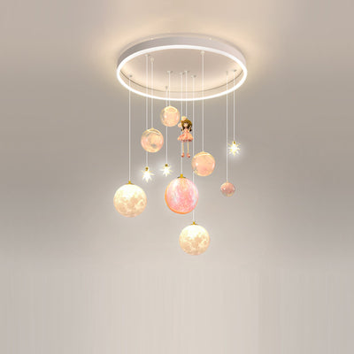 Contemporary Creative Astronaut Little Girl Silicone Iron Resin 6- Light Flush Mount Ceiling Light For Living Room