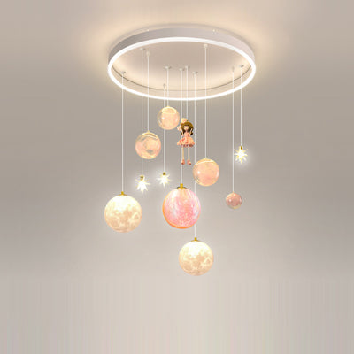 Contemporary Creative Astronaut Little Girl Silicone Iron Resin 6- Light Flush Mount Ceiling Light For Living Room