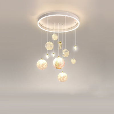 Contemporary Creative Astronaut Little Girl Silicone Iron Resin 6- Light Flush Mount Ceiling Light For Living Room