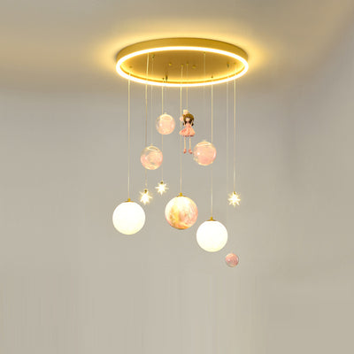 Contemporary Creative Astronaut Little Girl Silicone Iron Resin 6- Light Flush Mount Ceiling Light For Living Room