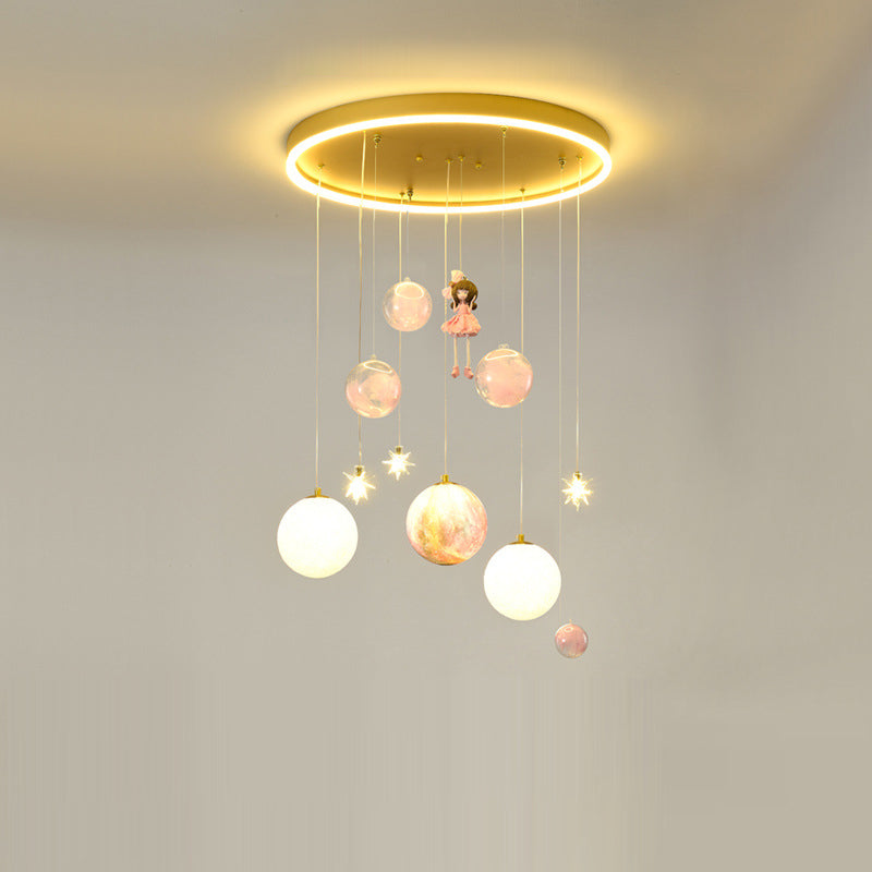 Contemporary Creative Astronaut Little Girl Silicone Iron Resin 6- Light Flush Mount Ceiling Light For Living Room