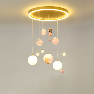 Contemporary Creative Astronaut Little Girl Silicone Iron Resin 6- Light Flush Mount Ceiling Light For Living Room