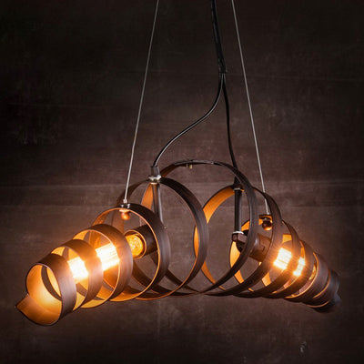 Contemporary Industrial Spiral Iron 2-Light Chandelier For Living Room