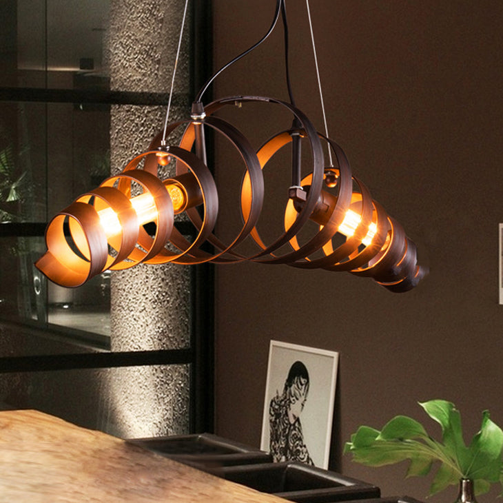 Contemporary Industrial Spiral Iron 2-Light Chandelier For Living Room