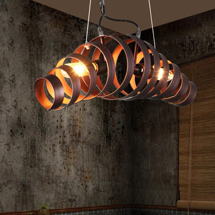 Contemporary Industrial Spiral Iron 2-Light Chandelier For Living Room