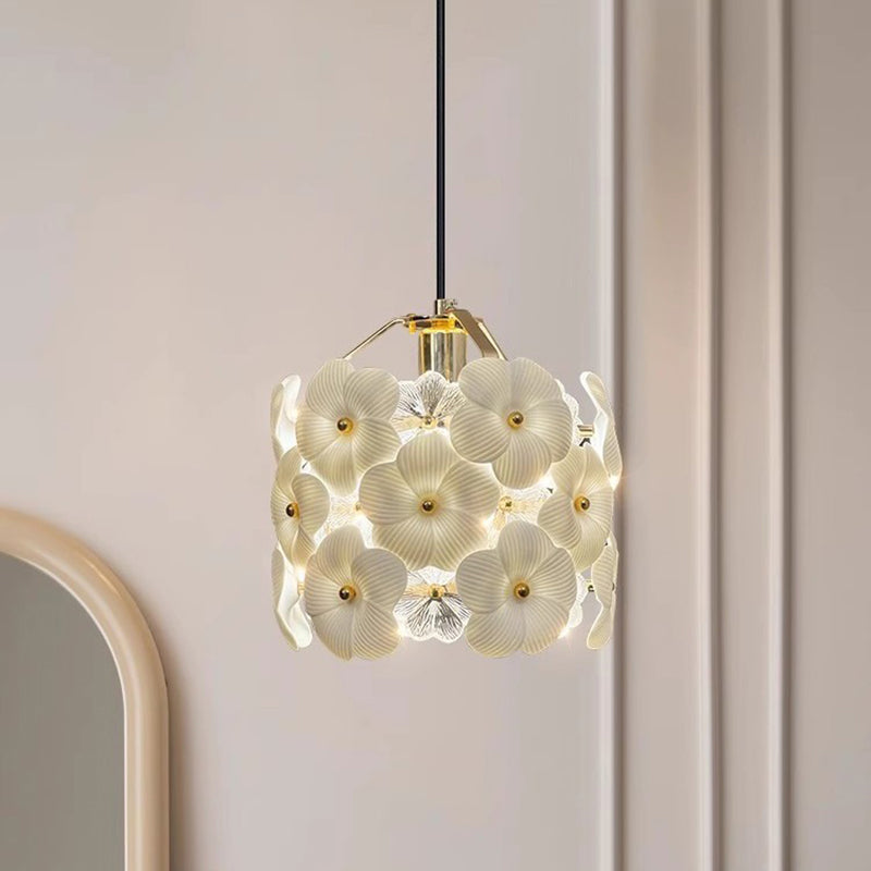 Traditional French Flower Petal Round Hardware Glass 1-Light Pendant Light For Bedroom