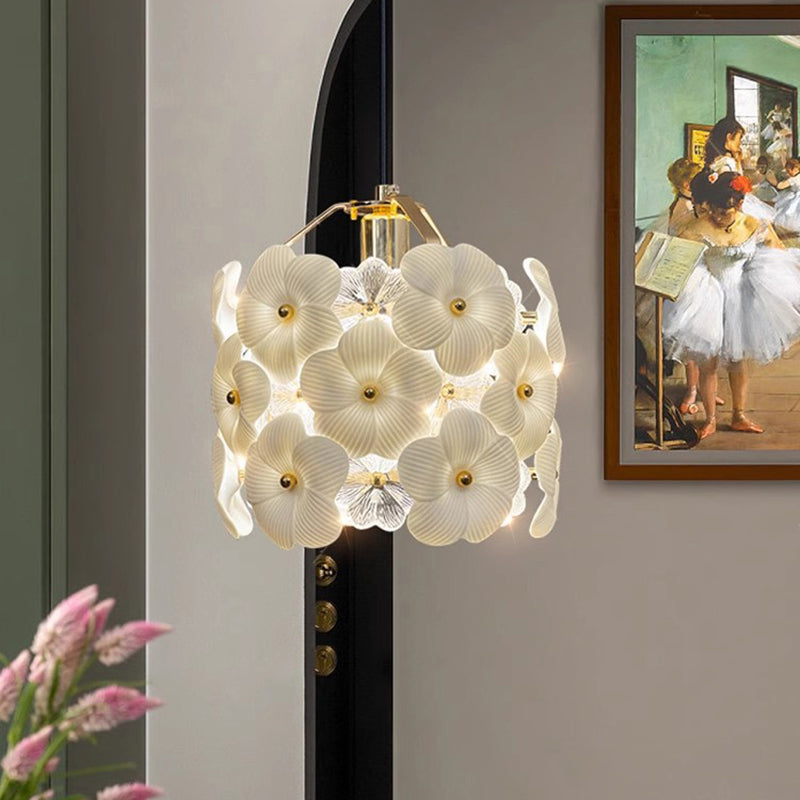 Traditional French Flower Petal Round Hardware Glass 1-Light Pendant Light For Bedroom