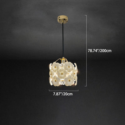 Traditional French Flower Petal Round Hardware Glass 1-Light Pendant Light For Bedroom