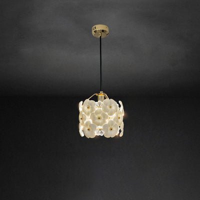 Traditional French Flower Petal Round Hardware Glass 1-Light Pendant Light For Bedroom