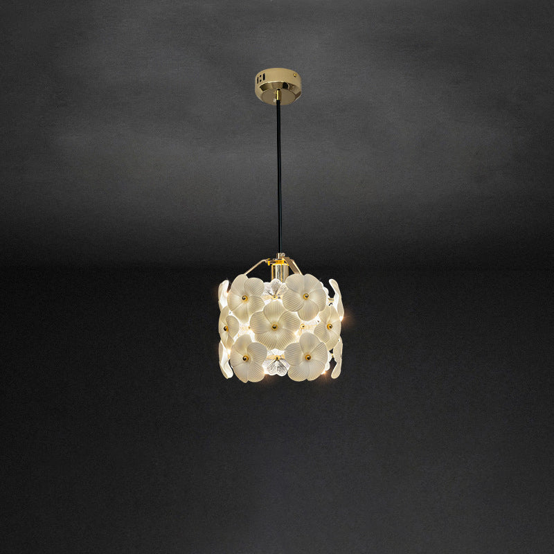 Traditional French Flower Petal Round Hardware Glass 1-Light Pendant Light For Bedroom