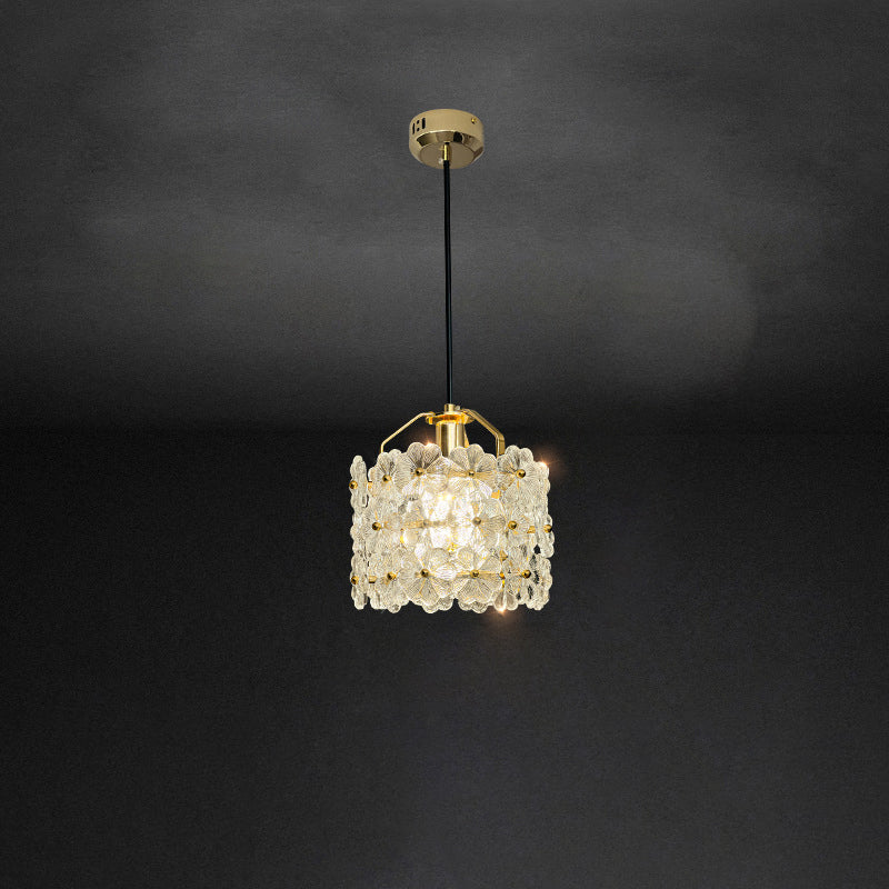 Traditional French Flower Petal Round Hardware Glass 1-Light Pendant Light For Bedroom