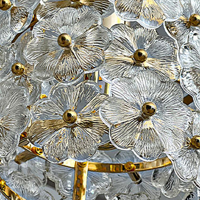 Traditional French Flower Petal Round Hardware Glass 1-Light Pendant Light For Bedroom