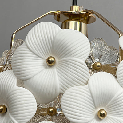 Traditional French Flower Petal Round Hardware Glass 1-Light Pendant Light For Bedroom