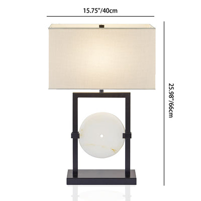 Traditional Chinese Rectangular Frame Hardware Marble Fabric 1-Light Table Lamp For Bedroom