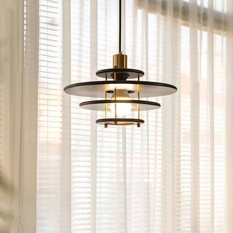 Modern Transitional UFO Hardware Wood 1-Light Pendant Light For Dining Room