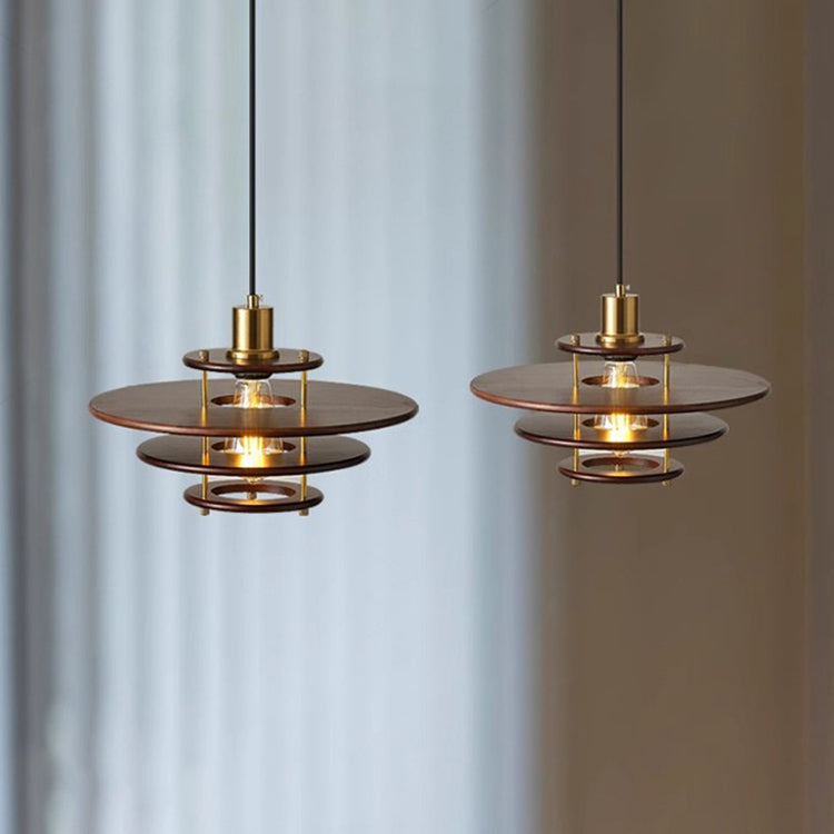 Modern Transitional UFO Hardware Wood 1-Light Pendant Light For Dining Room