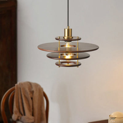 Modern Transitional UFO Hardware Wood 1-Light Pendant Light For Dining Room