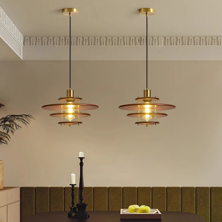 Modern Transitional UFO Hardware Wood 1-Light Pendant Light For Dining Room