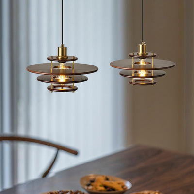 Modern Transitional UFO Hardware Wood 1-Light Pendant Light For Dining Room