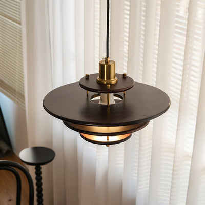 Modern Transitional UFO Hardware Wood 1-Light Pendant Light For Dining Room