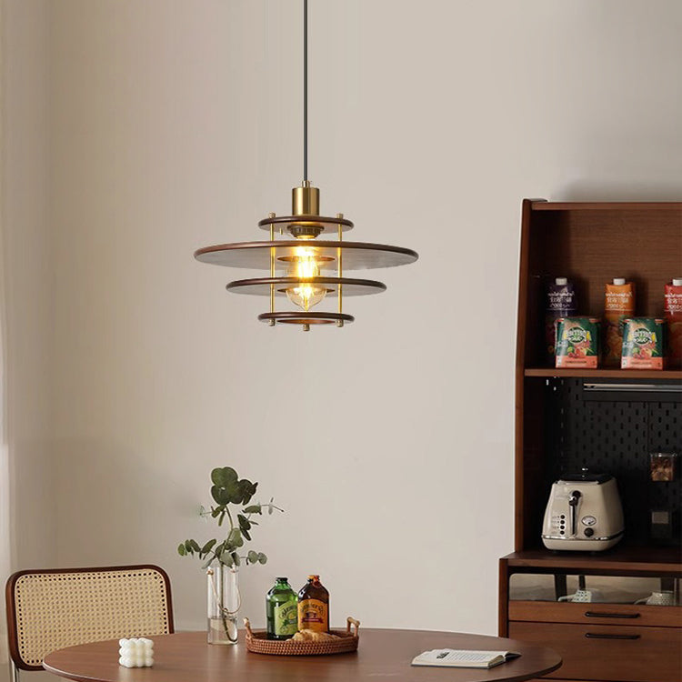 Modern Transitional UFO Hardware Wood 1-Light Pendant Light For Dining Room