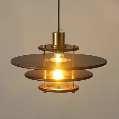 Modern Transitional UFO Hardware Wood 1-Light Pendant Light For Dining Room