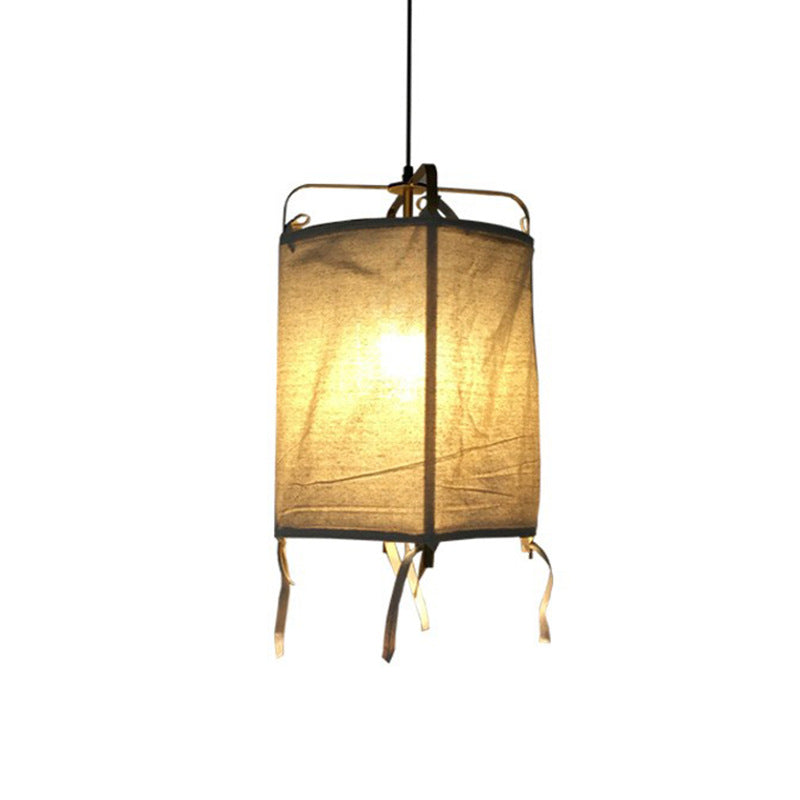 Traditional Japanese Round Linen Iron 1-Light Pendant Light For Living Room