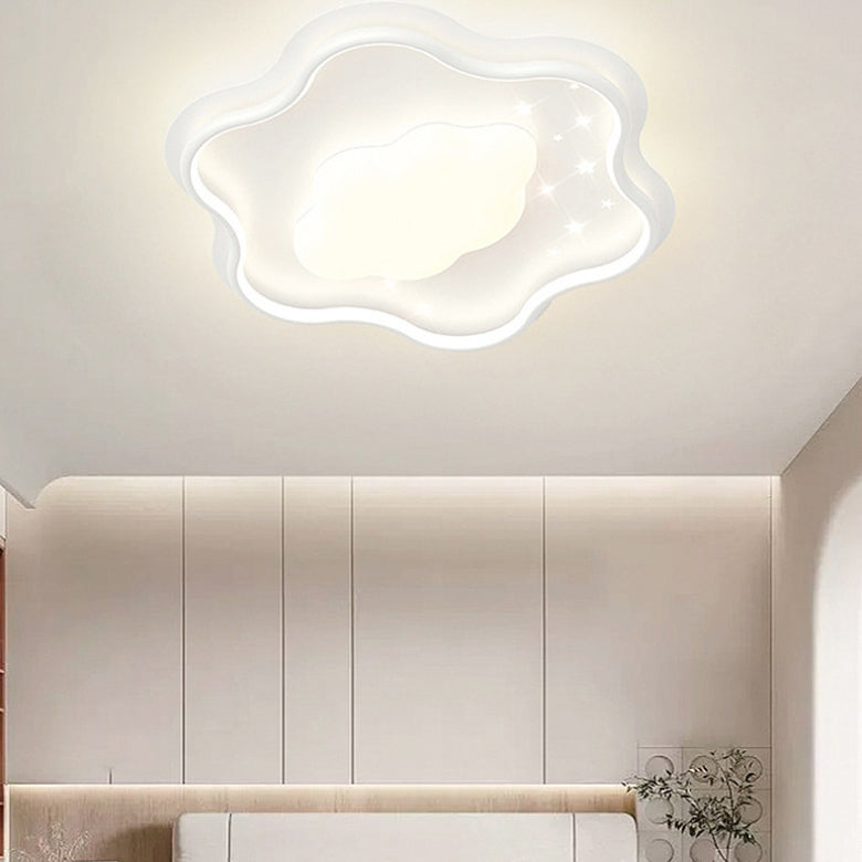 Modern Minimalist Cloud Flower Shape Iron Acrylic LED Flush Mount Lighting For Bedroom