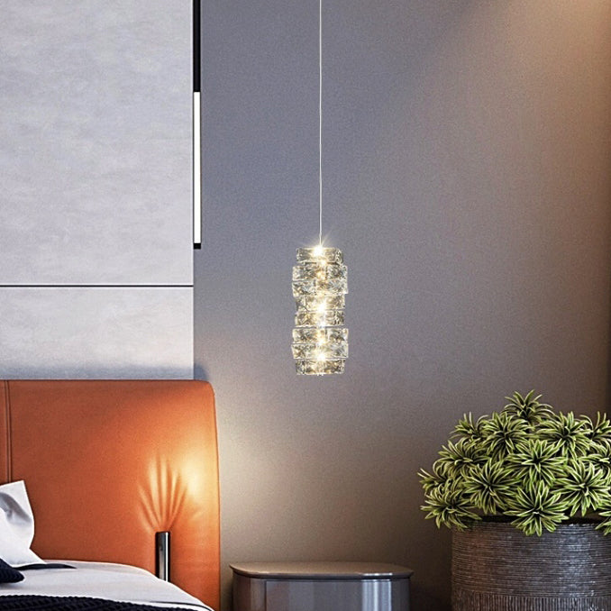 Moderne Luxus Spirale Edelstahl Kristall Zylinder LED Pendelleuchte Für Schlafzimmer 