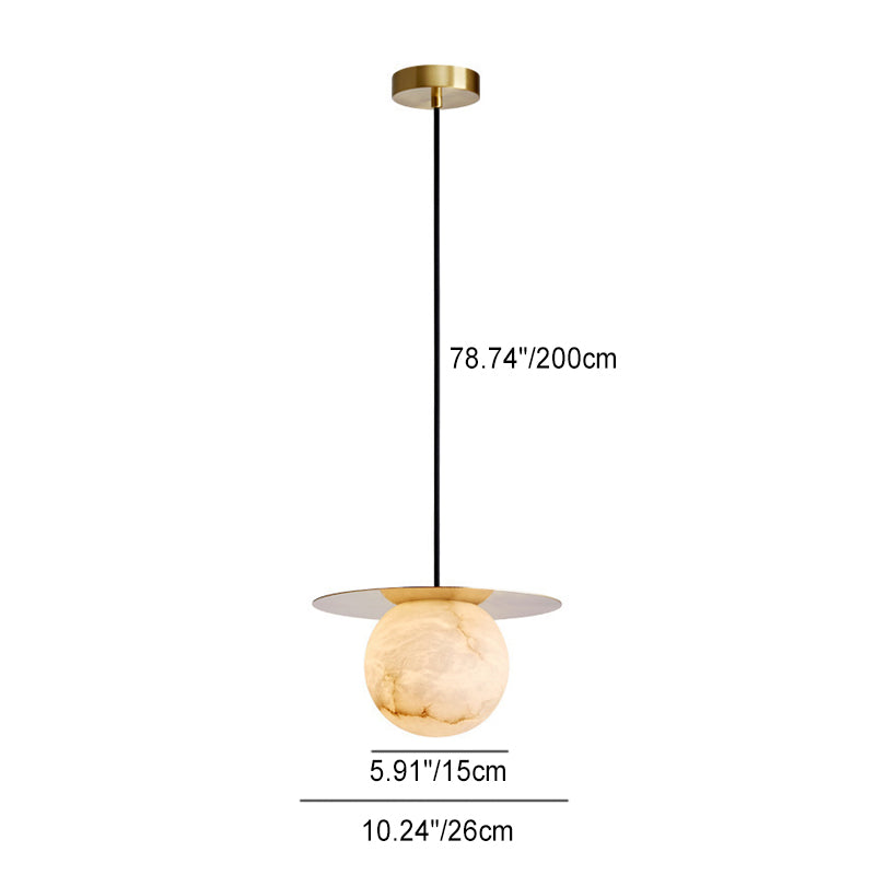 Modern Art Deco Round Copper Stone 1-Light Pendant Light For Living Room