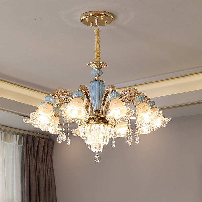 Traditional European Flower Zinc Alloy Crystal Glass Ceramic 6/8/10/12 Light Chandelier For Living Room