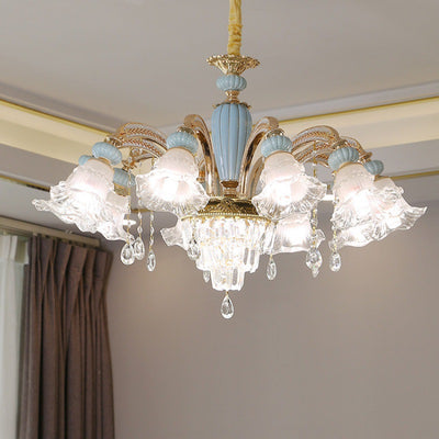 Traditional European Flower Zinc Alloy Crystal Glass Ceramic 6/8/10/12 Light Chandelier For Living Room