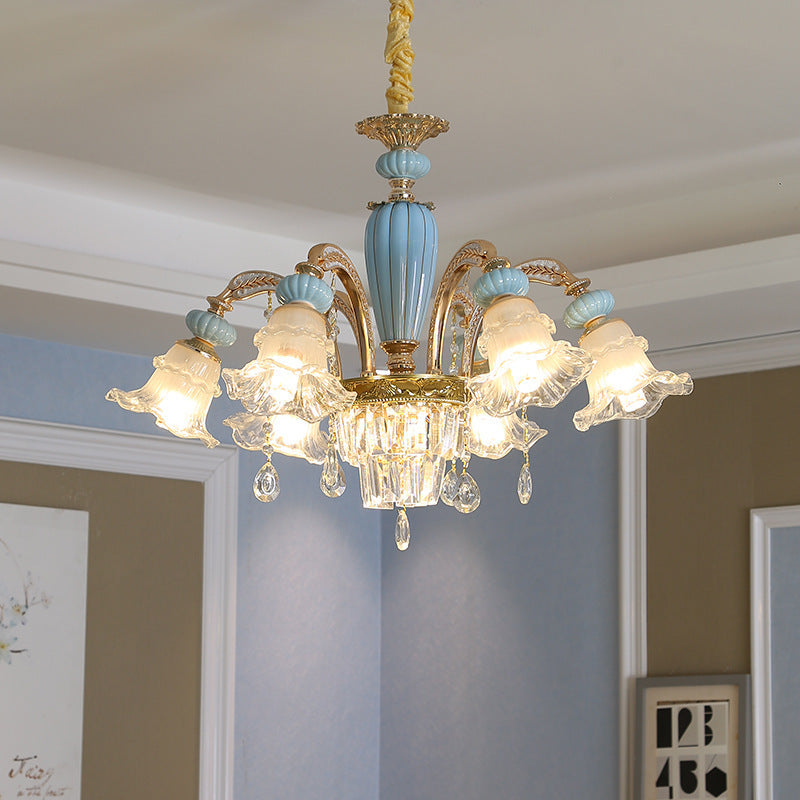 Traditional European Flower Zinc Alloy Crystal Glass Ceramic 6/8/10/12 Light Chandelier For Living Room