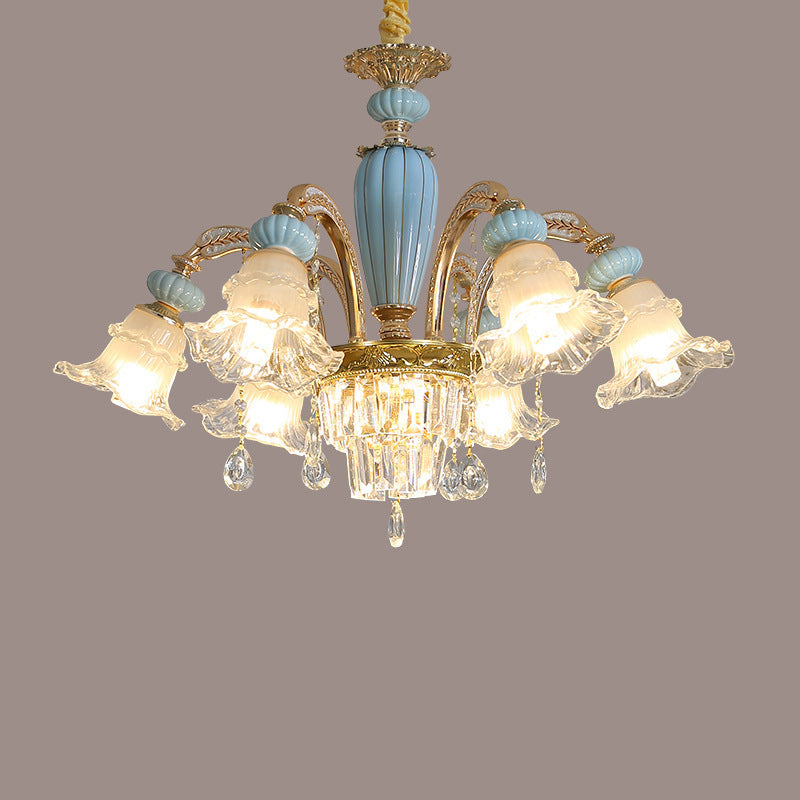 Traditional European Flower Zinc Alloy Crystal Glass Ceramic 6/8/10/12 Light Chandelier For Living Room