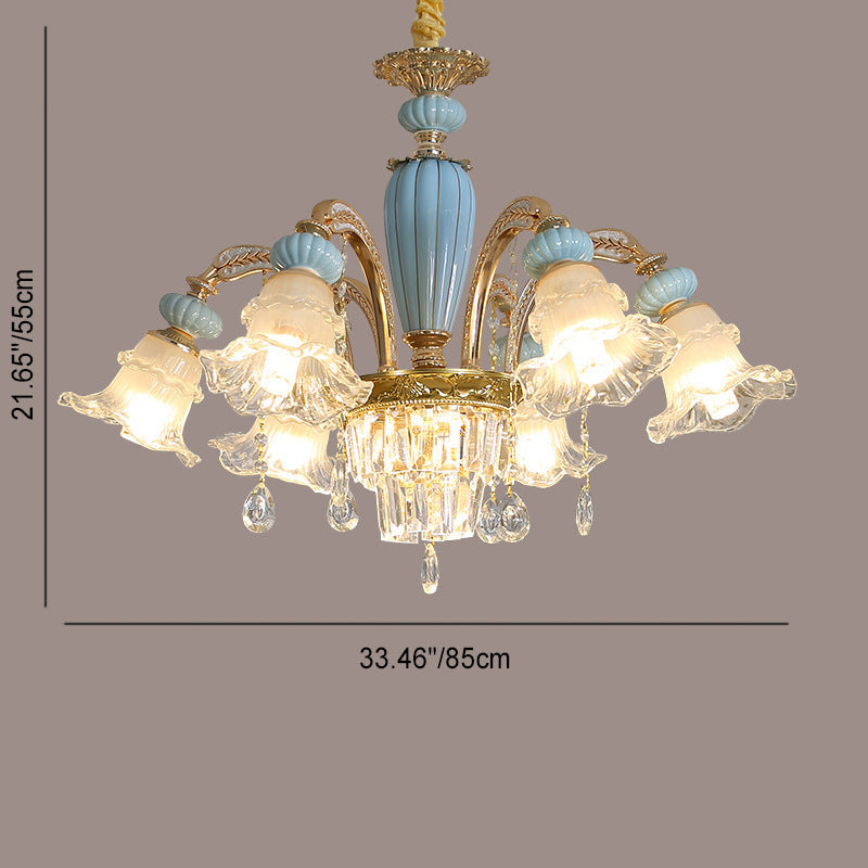 Traditional European Flower Zinc Alloy Crystal Glass Ceramic 6/8/10/12 Light Chandelier For Living Room