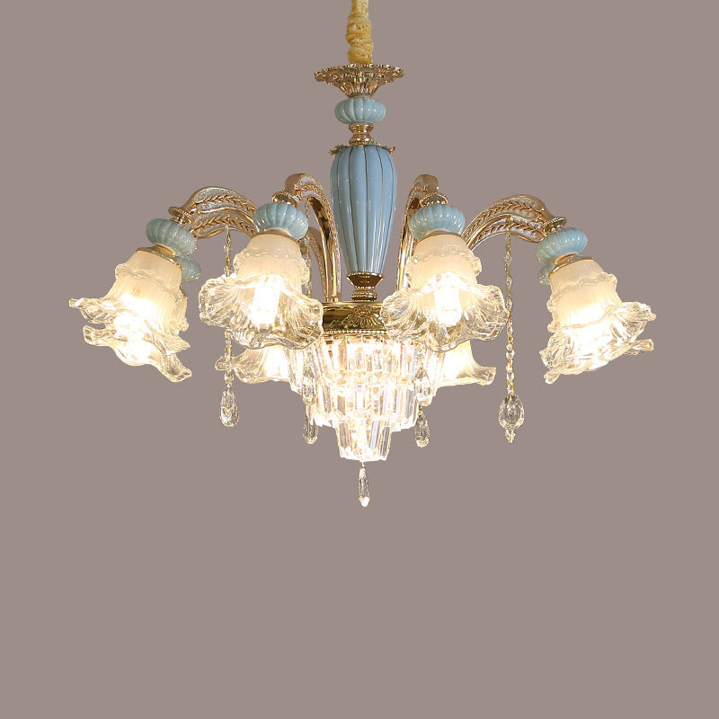 Traditional European Flower Zinc Alloy Crystal Glass Ceramic 6/8/10/12 Light Chandelier For Living Room