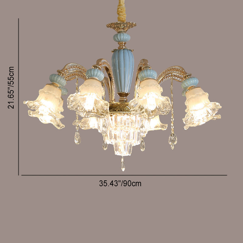 Traditional European Flower Zinc Alloy Crystal Glass Ceramic 6/8/10/12 Light Chandelier For Living Room