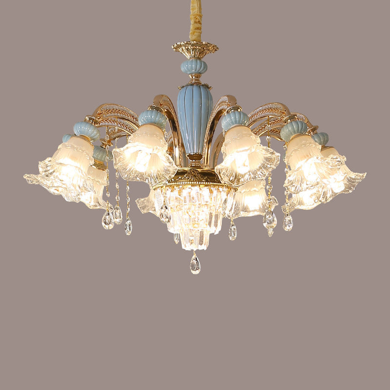 Traditional European Flower Zinc Alloy Crystal Glass Ceramic 6/8/10/12 Light Chandelier For Living Room