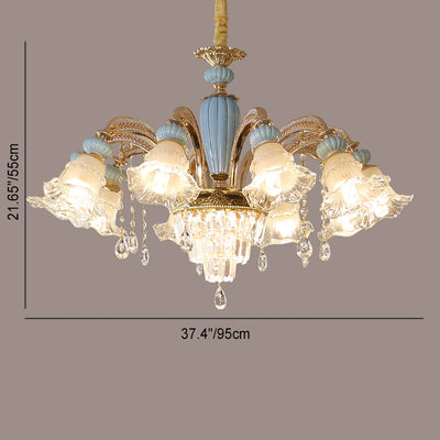 Traditional European Flower Zinc Alloy Crystal Glass Ceramic 6/8/10/12 Light Chandelier For Living Room