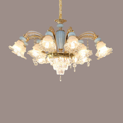 Traditional European Flower Zinc Alloy Crystal Glass Ceramic 6/8/10/12 Light Chandelier For Living Room