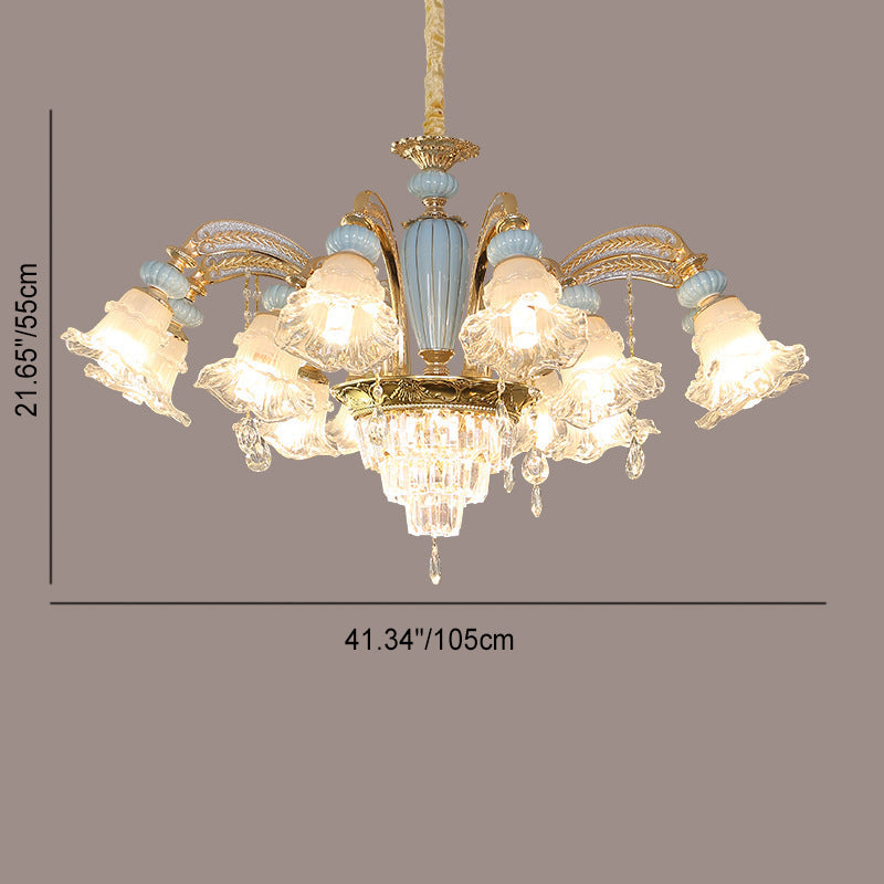 Traditional European Flower Zinc Alloy Crystal Glass Ceramic 6/8/10/12 Light Chandelier For Living Room