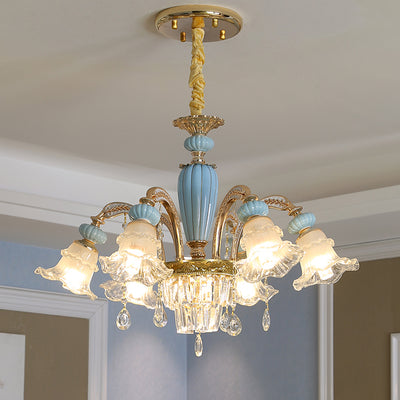 Traditional European Flower Zinc Alloy Crystal Glass Ceramic 6/8/10/12 Light Chandelier For Living Room