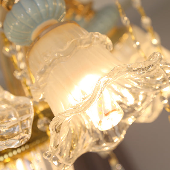 Traditional European Flower Zinc Alloy Crystal Glass Ceramic 6/8/10/12 Light Chandelier For Living Room