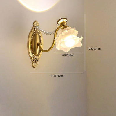 Contemporary Retro Flower Copper Glass 1-Light Wall Sconce Lamp For Bedroom