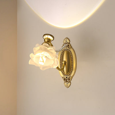 Contemporary Retro Flower Copper Glass 1-Light Wall Sconce Lamp For Bedroom