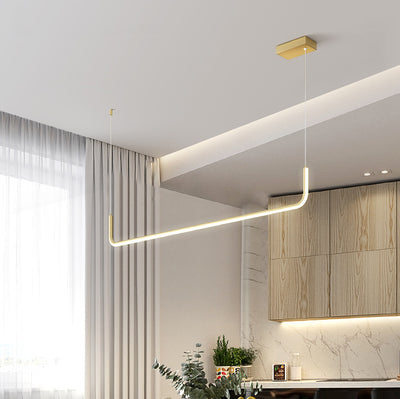 Modern Minimalist Long Strip Hardware Aluminum Silica Gel LED Island Light Chandeliers For Dining Room