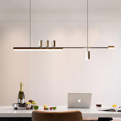 Modern Minimalist Aluminum Iron Cylinder Long Strip LED Island Light Chandeliers For Dining Room