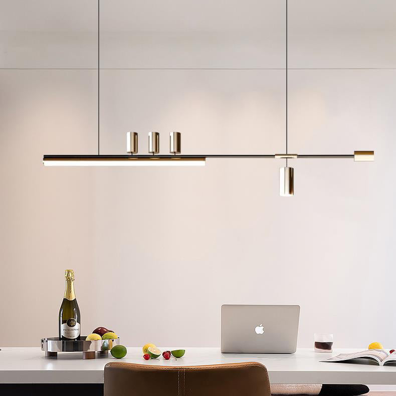 Modern Minimalist Aluminum Iron Cylinder Long Strip LED Island Light Chandeliers For Dining Room