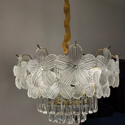 Modern Luxury Petal Iron Crystal 12-Light Chandeliers For Living Room